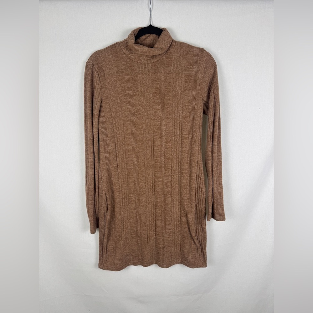 SHEIN Cozy Brown Turtleneck Sweater Dress